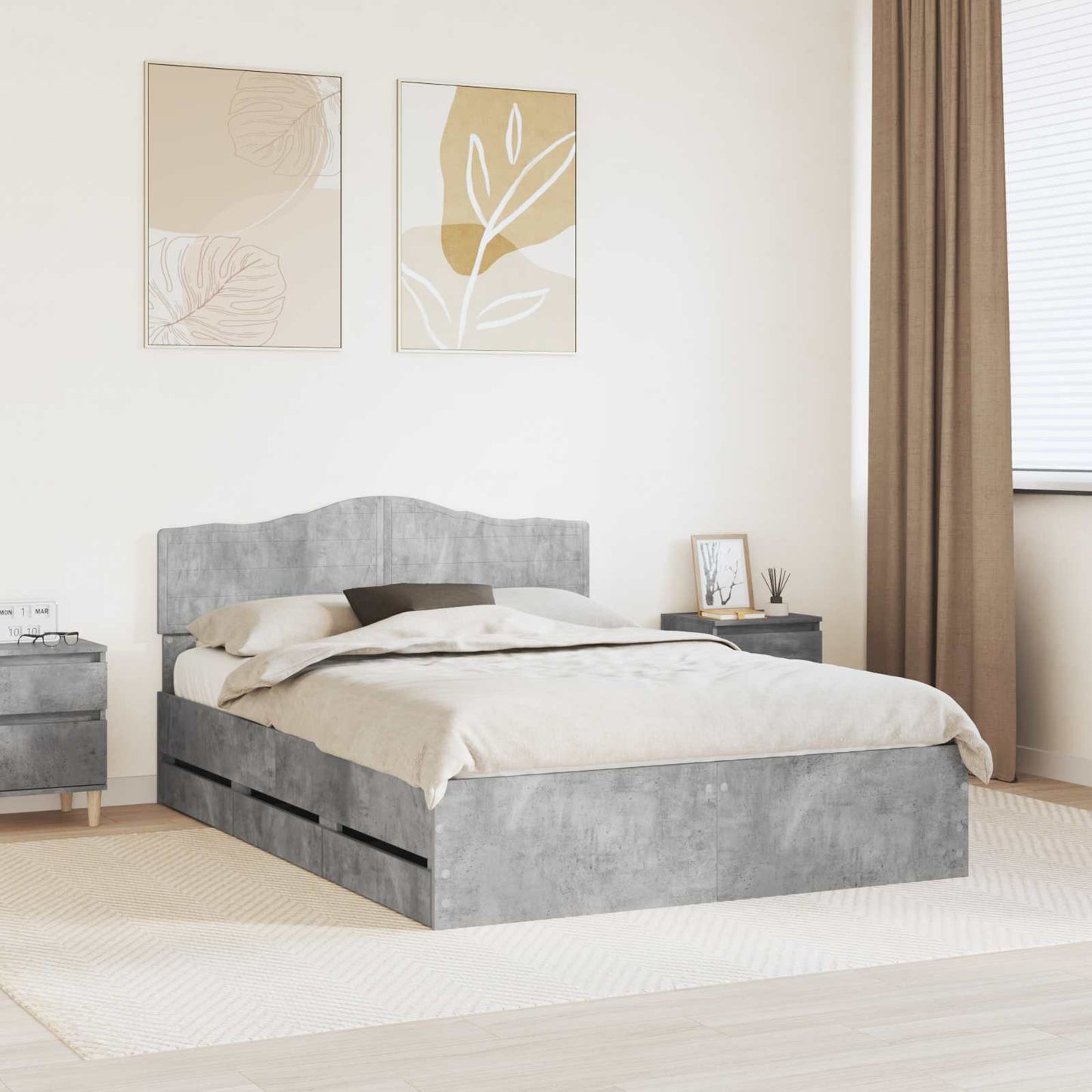 Bed Frame with Drawer Concrete Grey 140 x 200 cm Engineer Wood