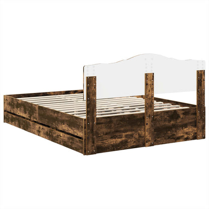 Bed Frame with Drawer Smoked Oak 140 x 200 cm Engineer Wood