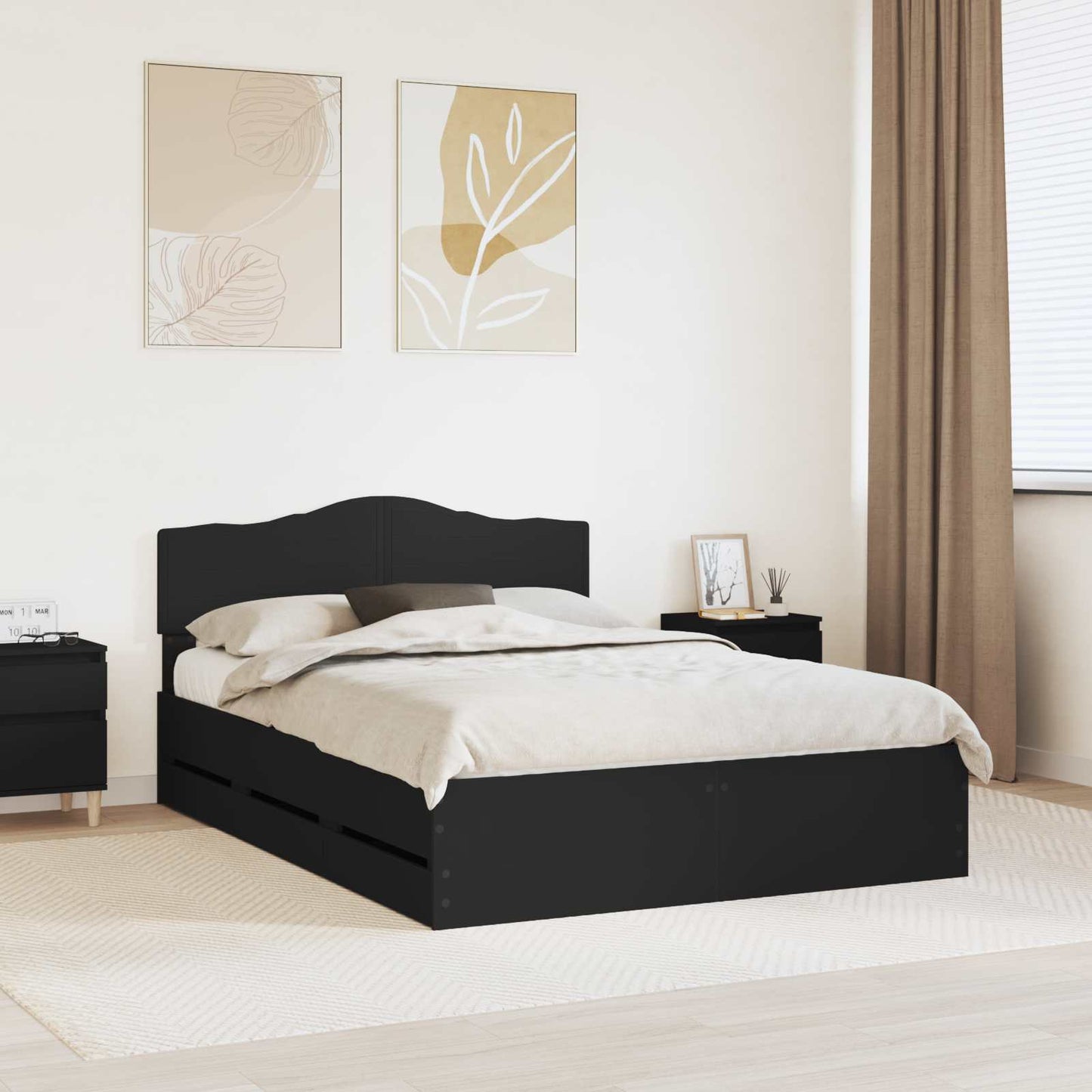 Bed Frame with Drawer Black 140 x 190 cm Engineer Wood