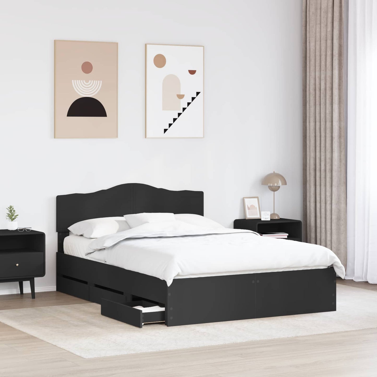 Bed Frame with Drawer Black 140 x 190 cm Engineer Wood