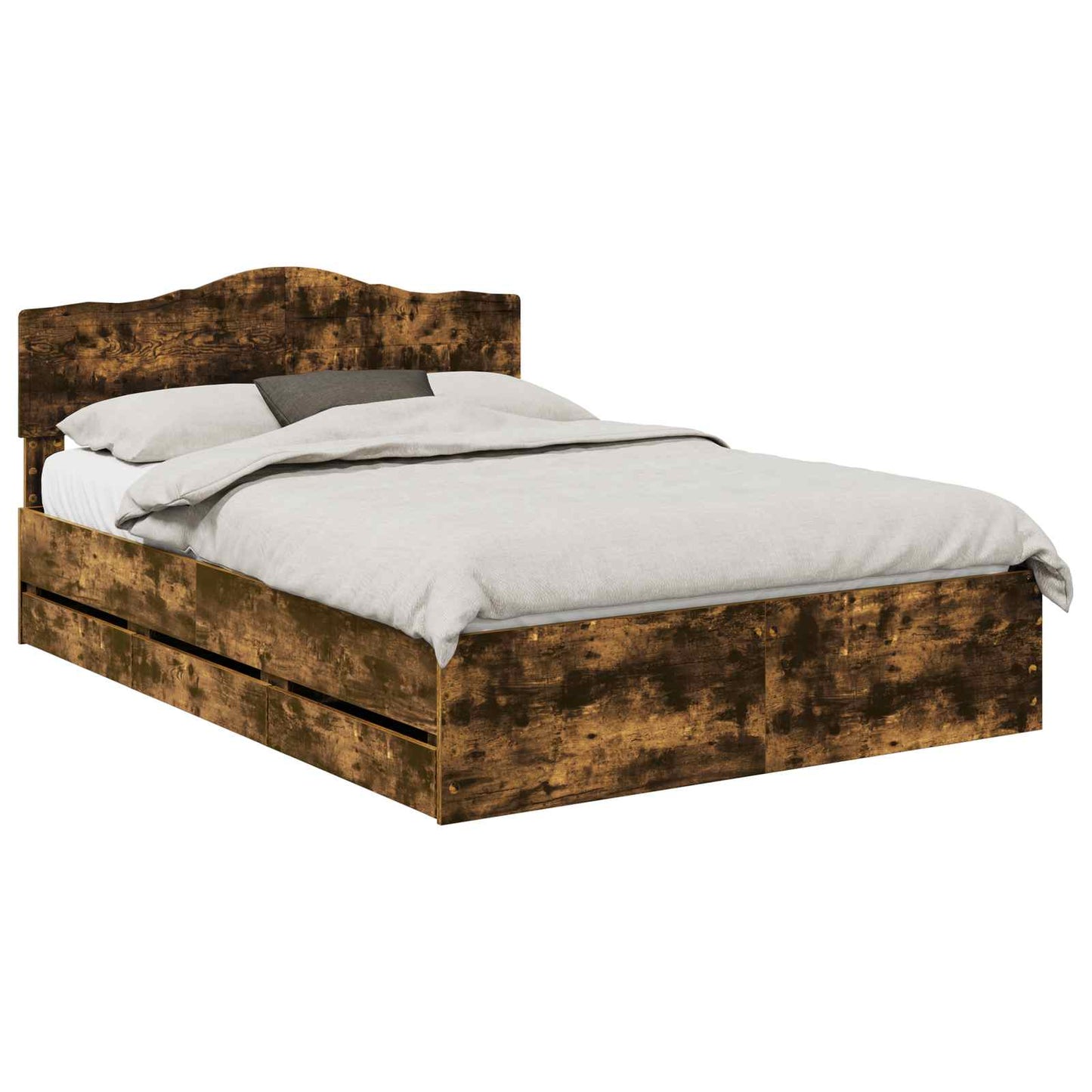 Bed Frame with Drawer Smoked Oak 140 x 190 cm Engineer Wood