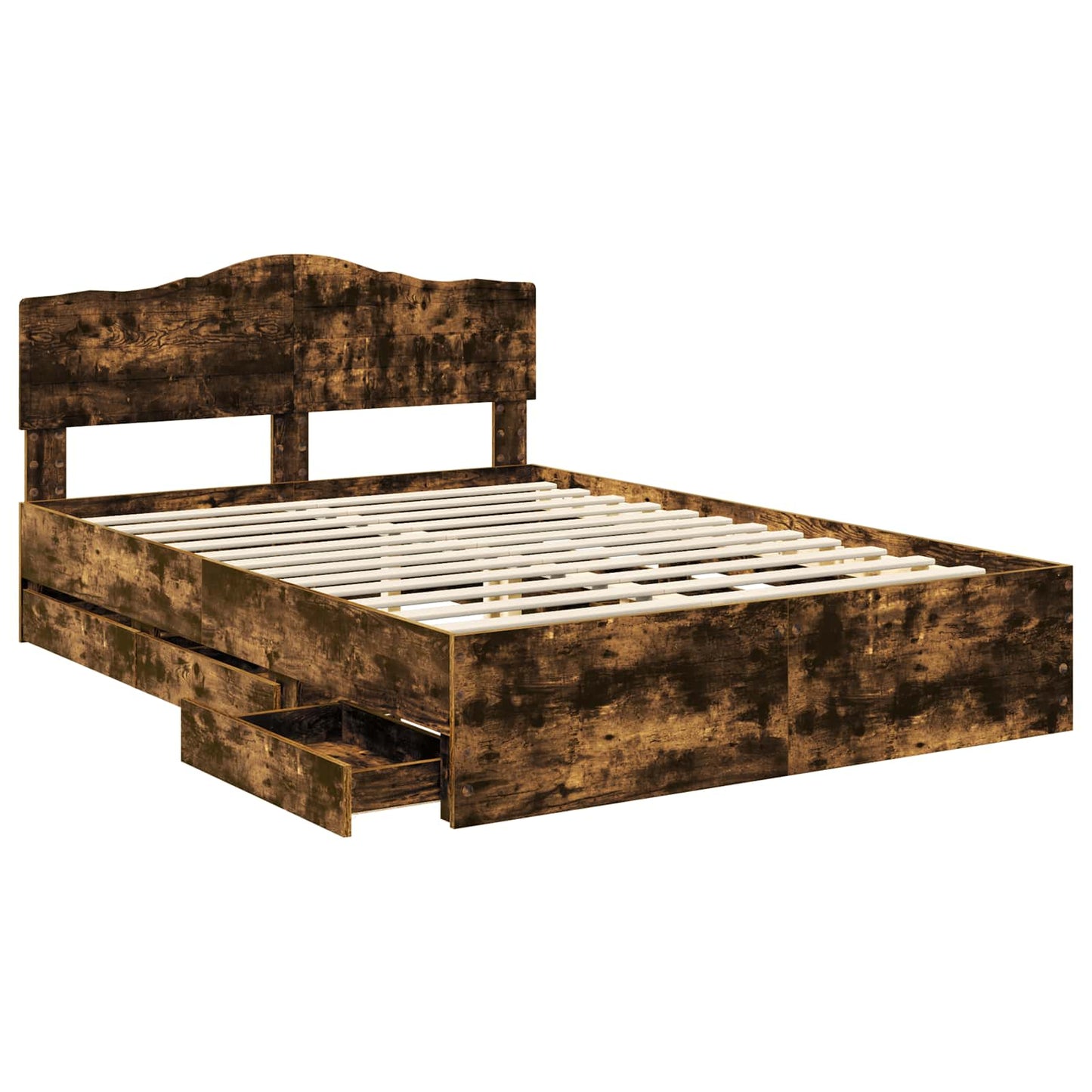 Bed Frame with Drawer Smoked Oak 140 x 190 cm Engineer Wood