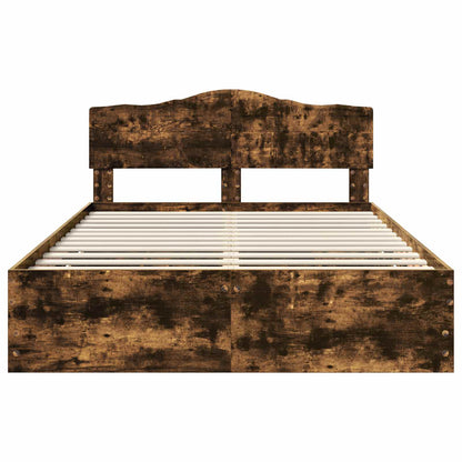 Bed Frame with Drawer Smoked Oak 140 x 190 cm Engineer Wood