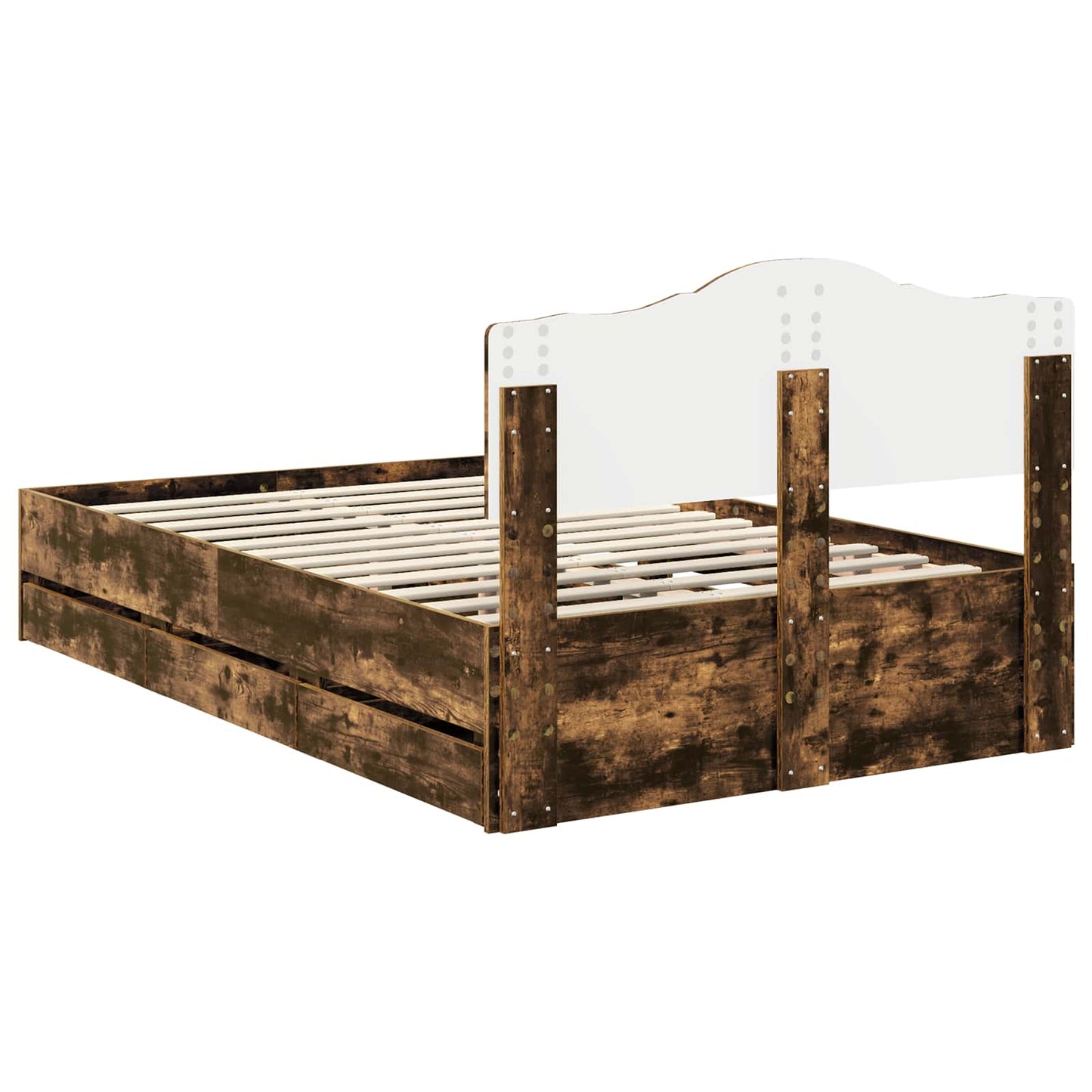 Bed Frame with Drawer Smoked Oak 135 x 190 cm Engineer Wood