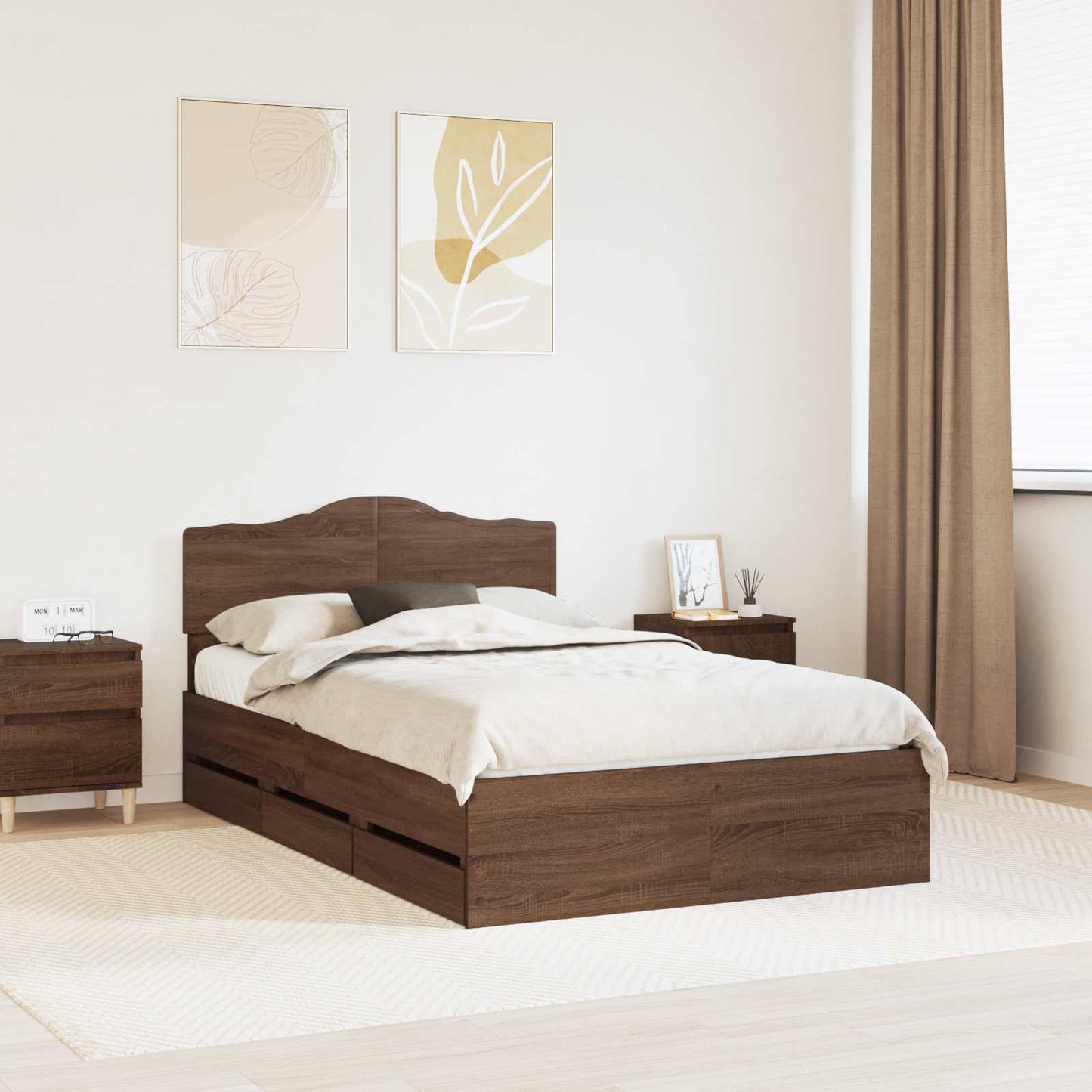 Bed Frame with Drawer Brown Oak 120 x 190 cm Engineer Wood