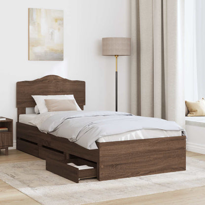 Bed Frame with Drawer Brown Oak 100 x 200 cm Engineer Wood