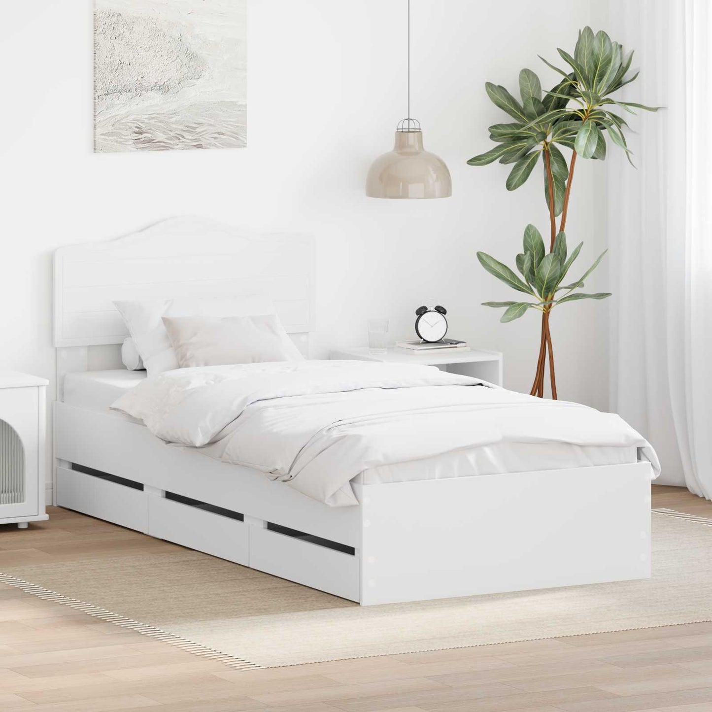 Bed Frame with Drawer White 90 x 200 cm Engineer Wood
