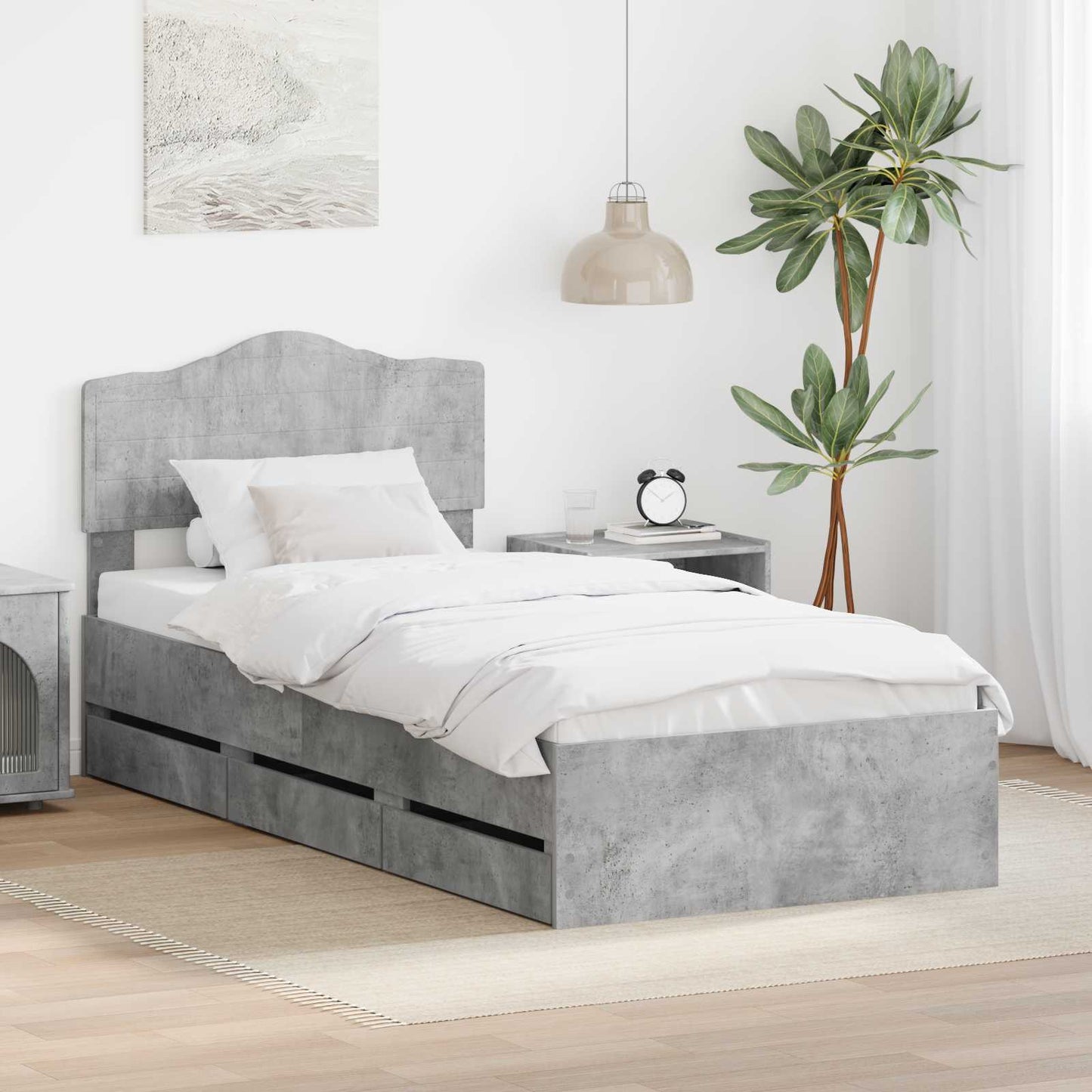 Bed Frame with Drawer Concrete Grey 90 x 200 cm Engineer Wood