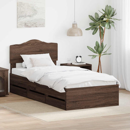 Bed Frame with Drawer Brown Oak 90 x 200 cm Engineer Wood