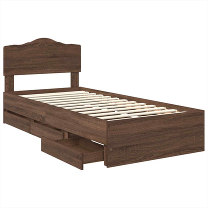 Bed Frame with Drawer Brown Oak 90 x 200 cm Engineer Wood