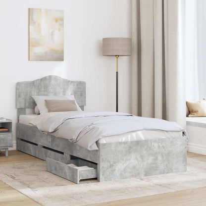Bed Frame with Drawer Concrete Grey 90 x 190 cm Engineer Wood