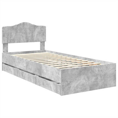 Bed Frame with Drawer Concrete Grey 90 x 190 cm Engineer Wood