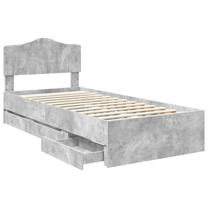 Bed Frame with Drawer Concrete Grey 90 x 190 cm Engineer Wood