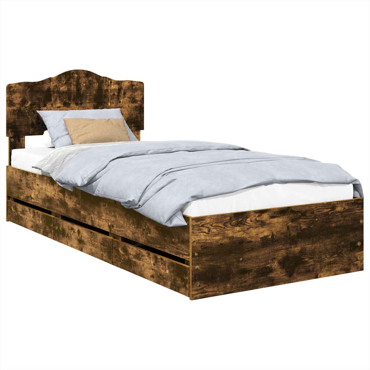 Bed Frame with Drawer Smoked Oak 90 x 190 cm Engineer Wood