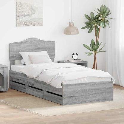 Bed Frame with Drawer Grey Sonoma 90 x 190 cm Engineer Wood