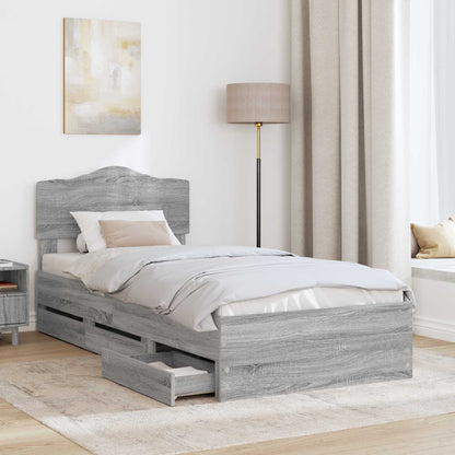 Bed Frame with Drawer Grey Sonoma 90 x 190 cm Engineer Wood