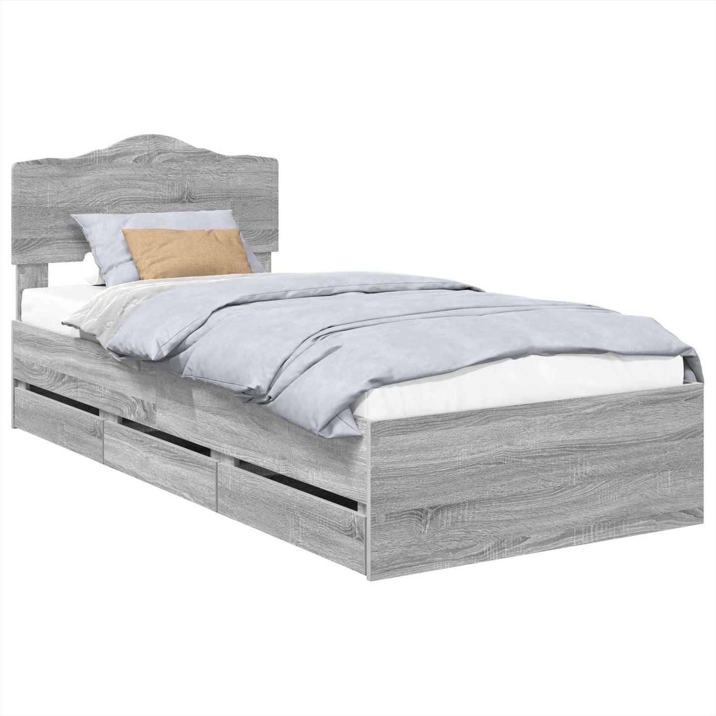 Bed Frame with Drawer Grey Sonoma 90 x 190 cm Engineer Wood