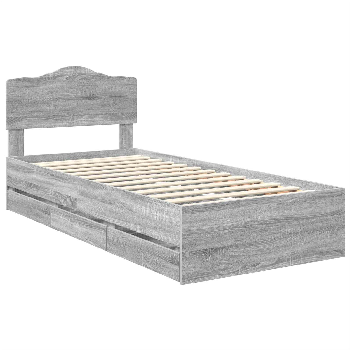 Bed Frame with Drawer Grey Sonoma 90 x 190 cm Engineer Wood