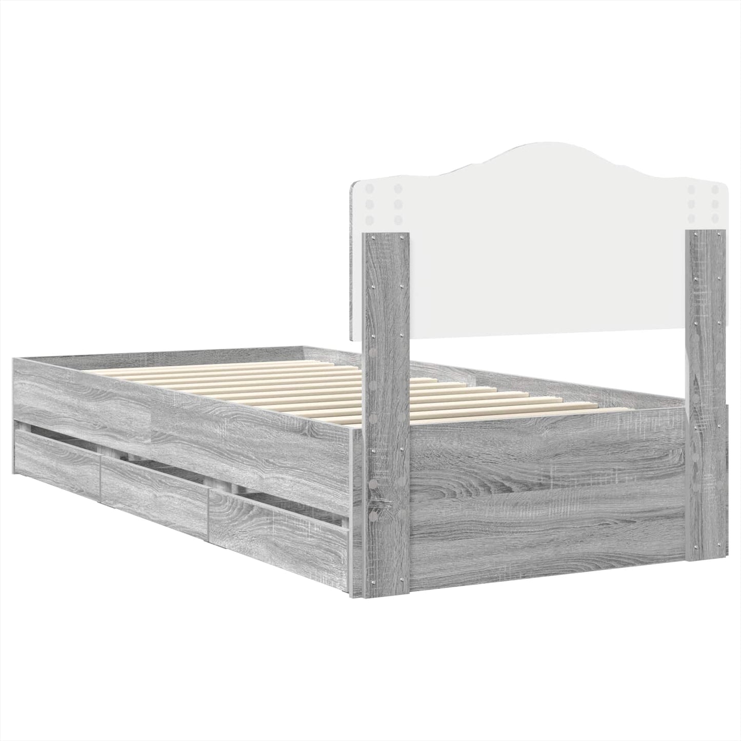 Bed Frame with Drawer Grey Sonoma 90 x 190 cm Engineer Wood