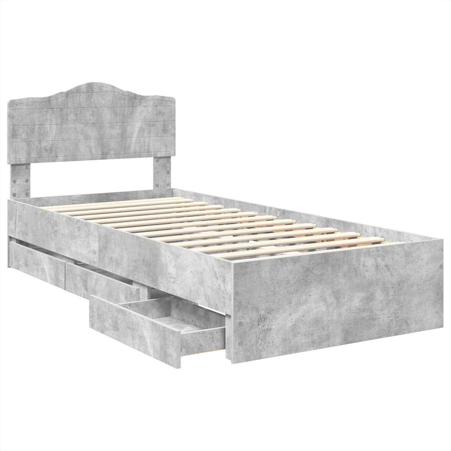Bed Frame with Drawer Concrete Grey 75 x 190 cm Engineer Wood