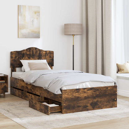 Bed Frame with Drawer Smoked Oak 75 x 190 cm Engineer Wood
