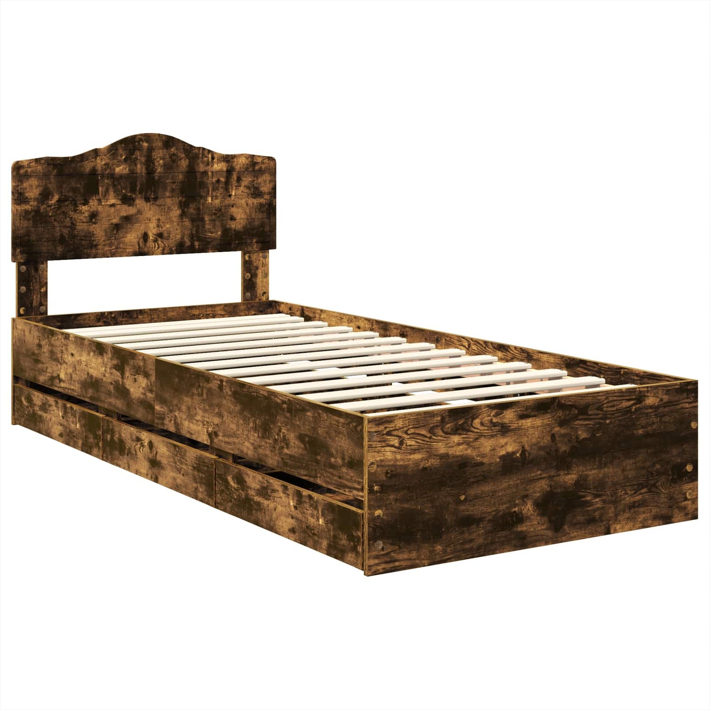 Bed Frame with Drawer Smoked Oak 75 x 190 cm Engineer Wood