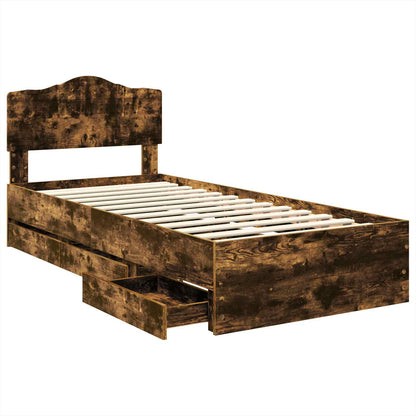 Bed Frame with Drawer Smoked Oak 75 x 190 cm Engineer Wood