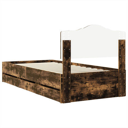 Bed Frame with Drawer Smoked Oak 75 x 190 cm Engineer Wood