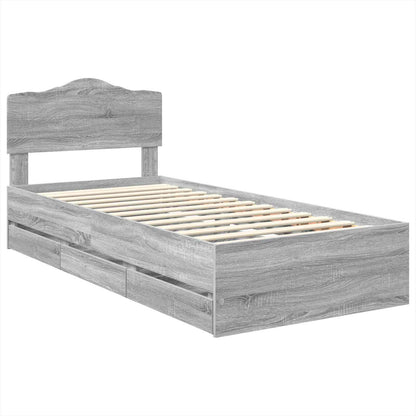 Bed Frame with Drawer Grey Sonoma 75 x 190 cm Engineer Wood