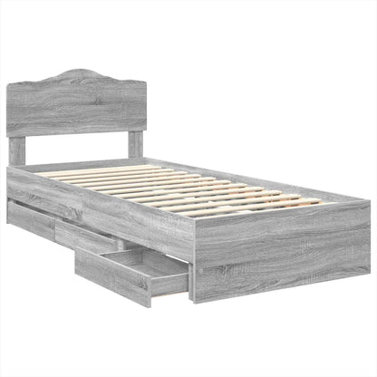 Bed Frame with Drawer Grey Sonoma 75 x 190 cm Engineer Wood