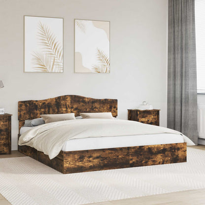 Storage Bed with Drawer Smoked Oak 180 x 200 cm Engineered Wood