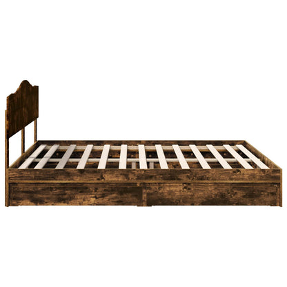 Storage Bed with Drawer Smoked Oak 180 x 200 cm Engineered Wood