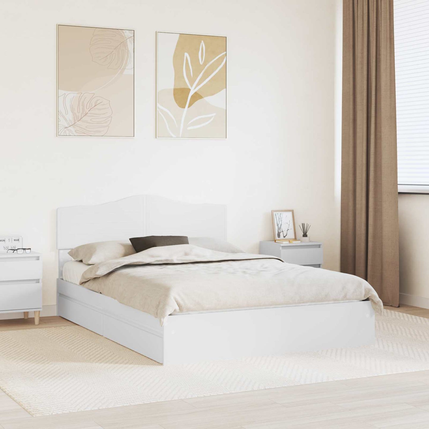 Storage Bed with Headboard White 140 x 200 cm Engineered Wood