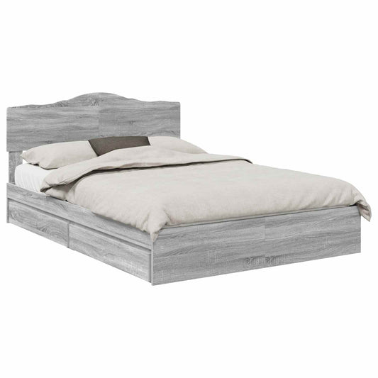 Storage Bed Adjustable Grey Sonoma 140 x 200 cm Engineered Wood
