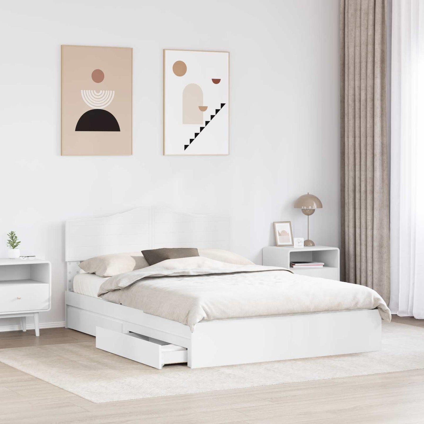 Storage Bed with Headboard White 140 x 190 cm Engineered Wood