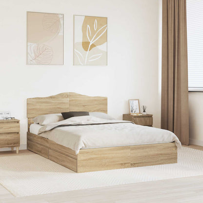 Storage Bed with Drawer Sonoma Oak 140 x 190 cm Engineered Wood