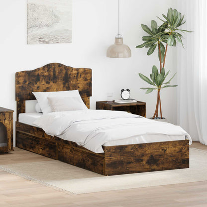 Storage Bed with Drawer Smoked Oak 100 x 200 cm Engineered Wood
