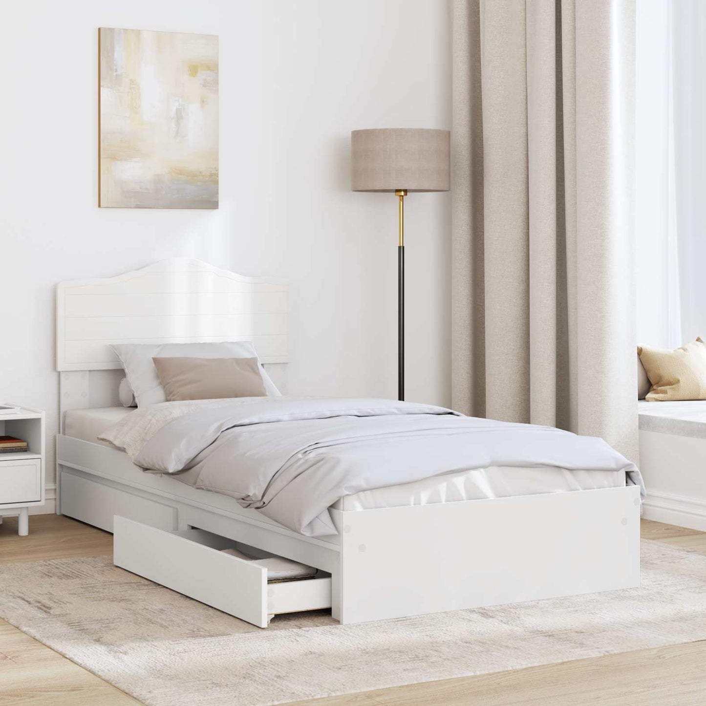 Storage Bed with Headboard White 90 x 200 cm Engineered Wood