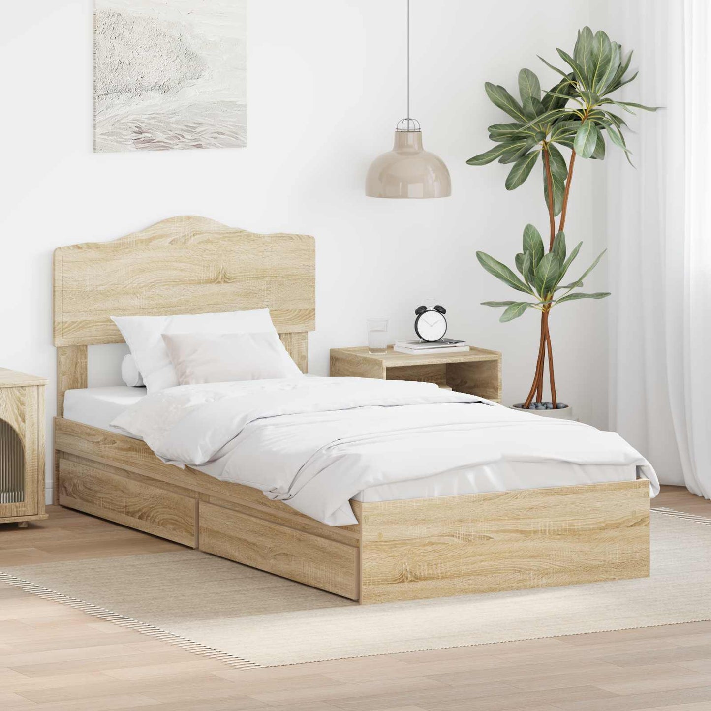 Storage Bed with Drawer Sonoma Oak 90 x 200 cm Engineered Wood