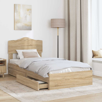 Storage Bed with Drawer Sonoma Oak 90 x 200 cm Engineered Wood