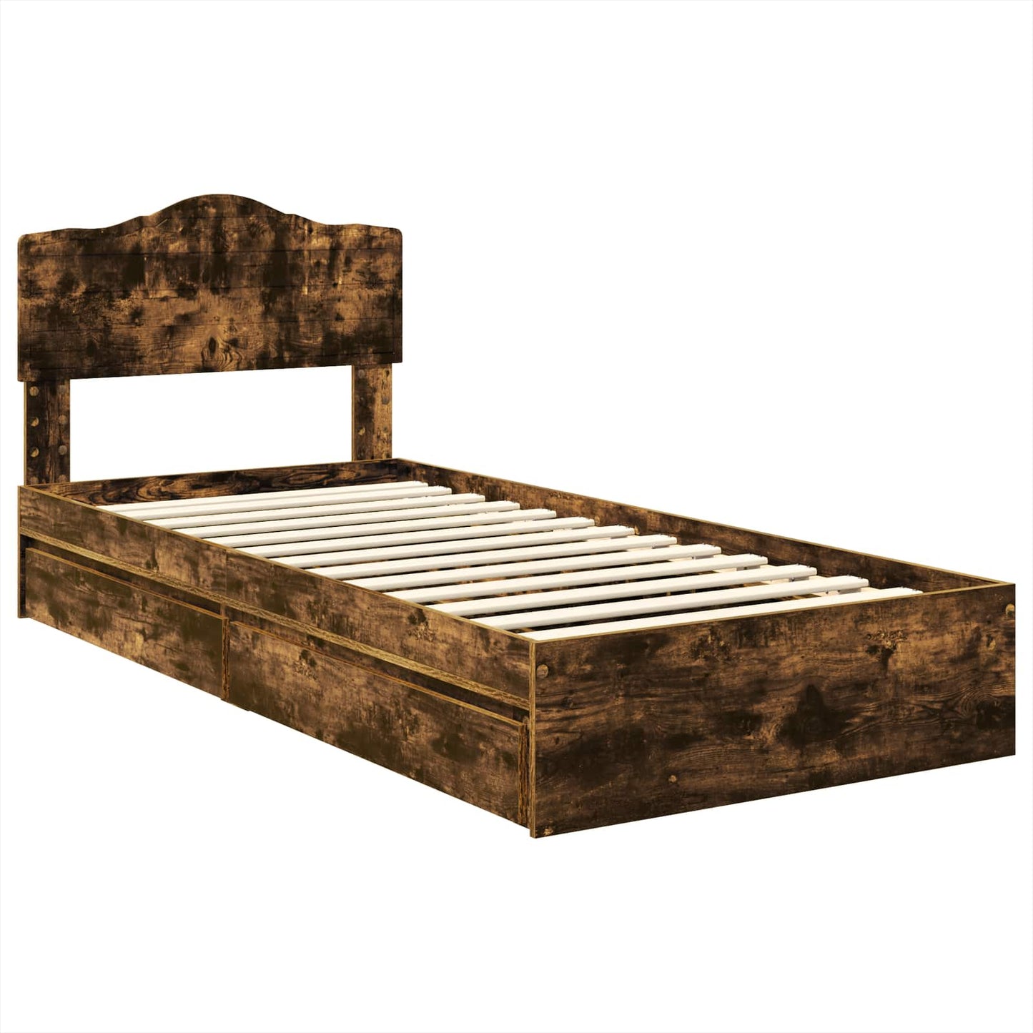 Storage Bed with Drawer Smoked Oak 90 x 200 cm Engineered Wood