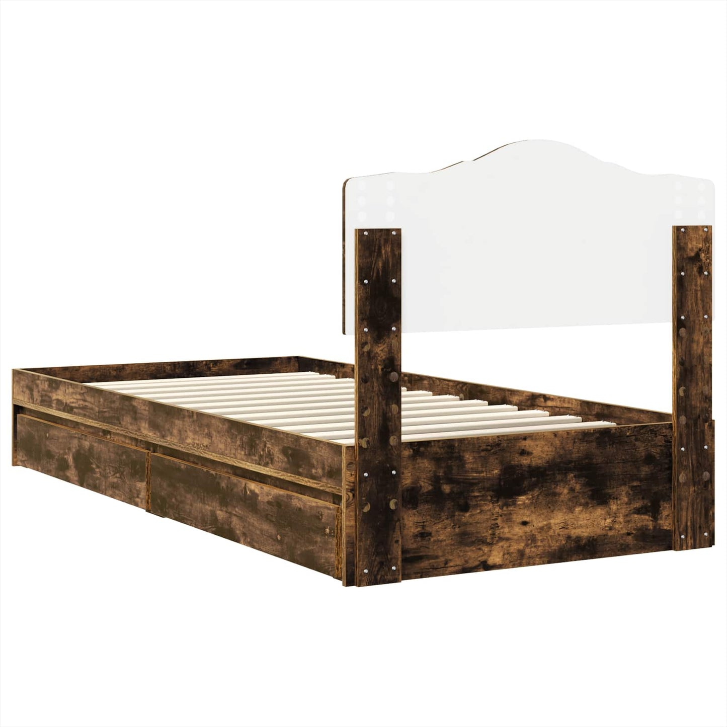 Storage Bed with Drawer Smoked Oak 90 x 200 cm Engineered Wood