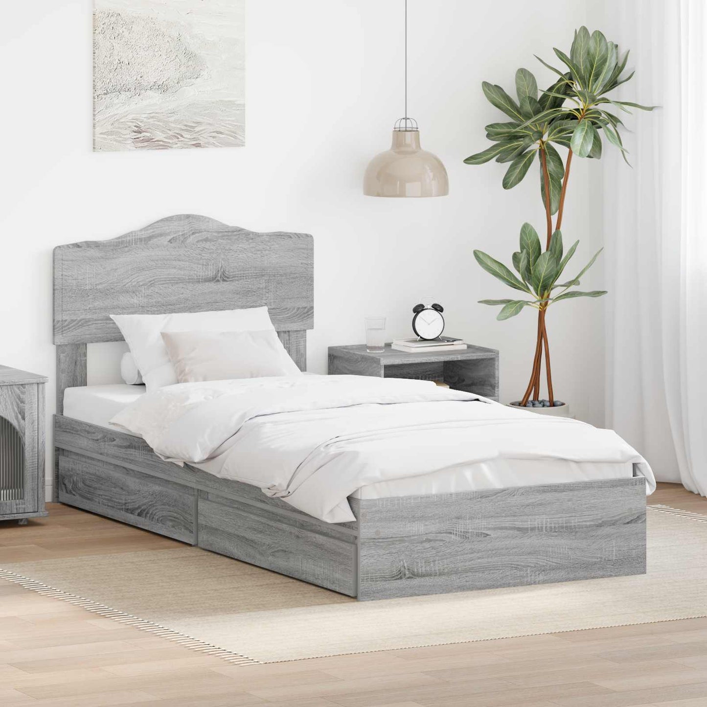 Storage Bed with Drawer Grey Sonoma 90 x 200 cm Engineered Wood