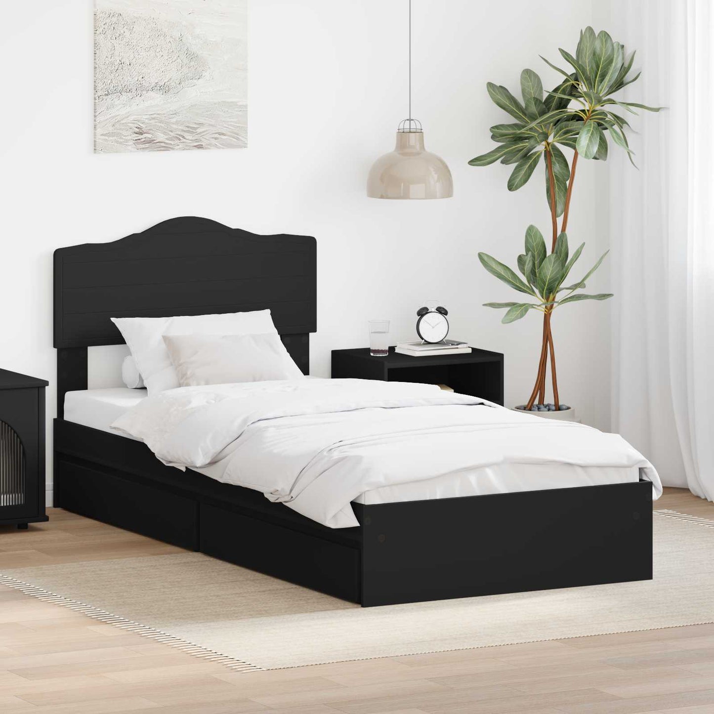 Storage Bed with Headboard Black 90 x 190 cm Engineered Wood