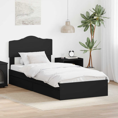 Storage Bed with Headboard Black 90 x 190 cm Engineered Wood