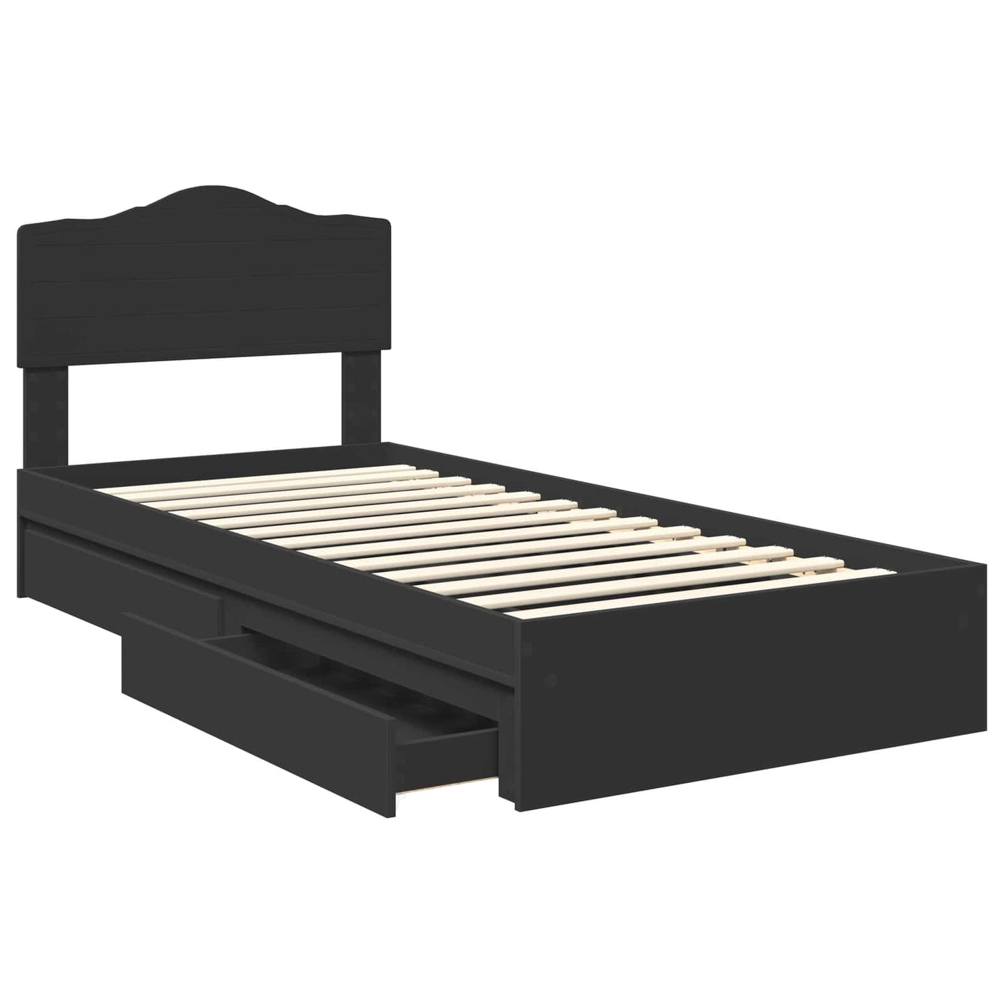 Storage Bed with Headboard Black 90 x 190 cm Engineered Wood