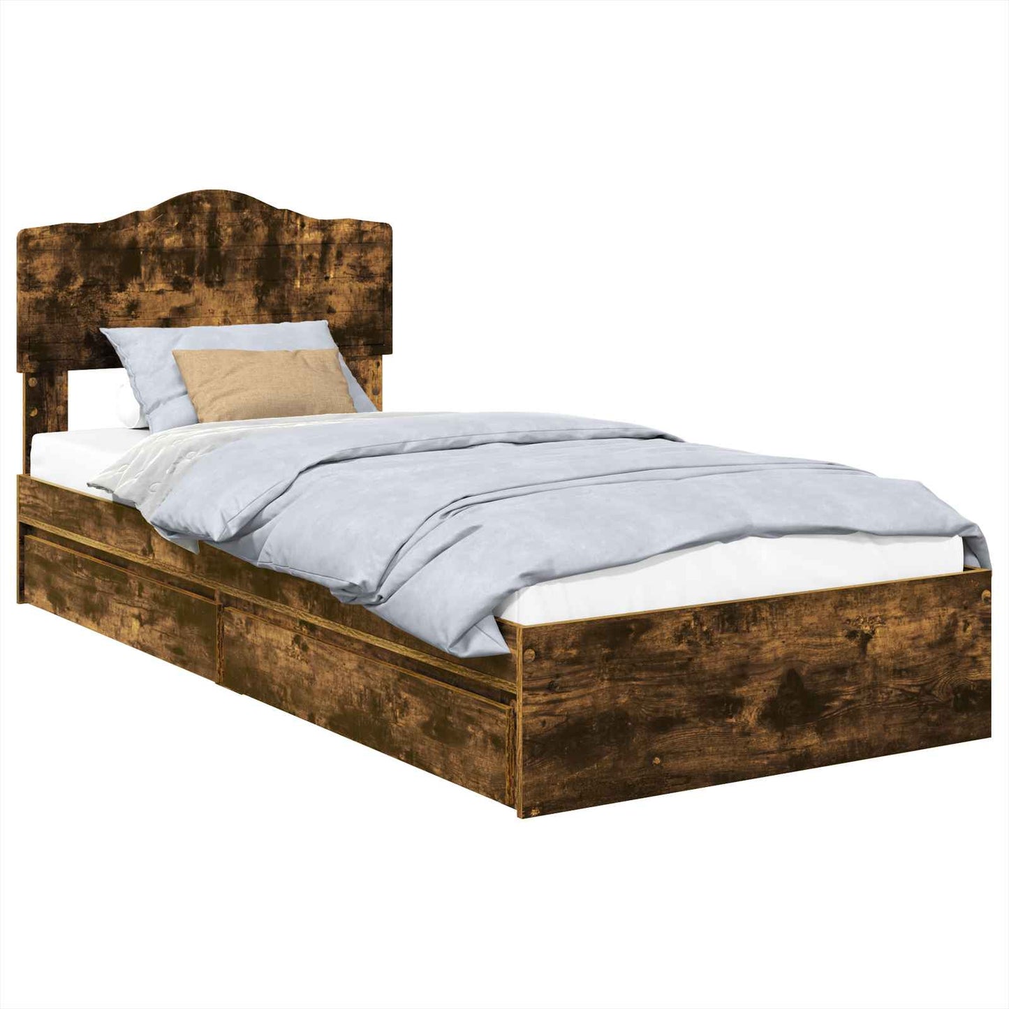 Storage Bed with Drawer Smoked Oak 90 x 190 cm Engineered Wood