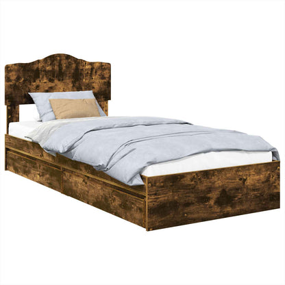 Storage Bed with Drawer Smoked Oak 90 x 190 cm Engineered Wood