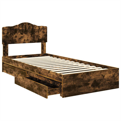 Storage Bed with Drawer Smoked Oak 90 x 190 cm Engineered Wood