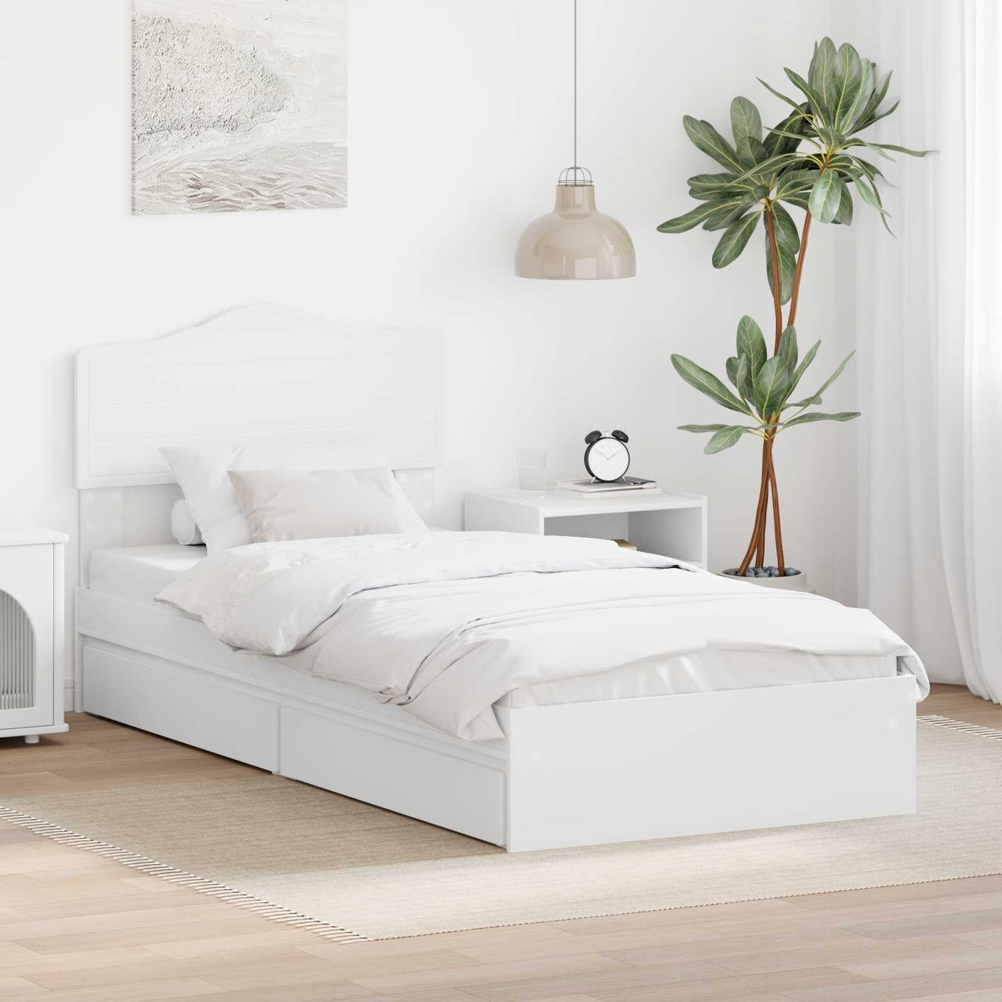 Storage Bed with Headboard White 70 x 190 cm Engineered Wood
